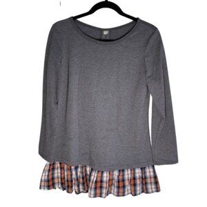 Gray blouse with orange plaid undershirt. Size Medium.